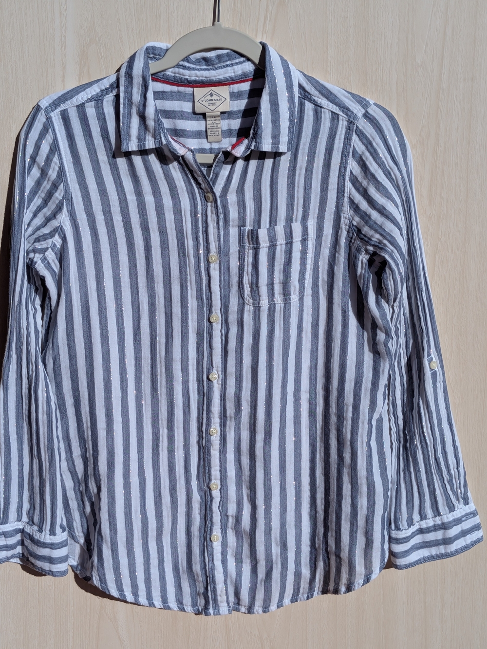 Coastal Preppy Metallic Stripe Cotton Shirt Petite Small